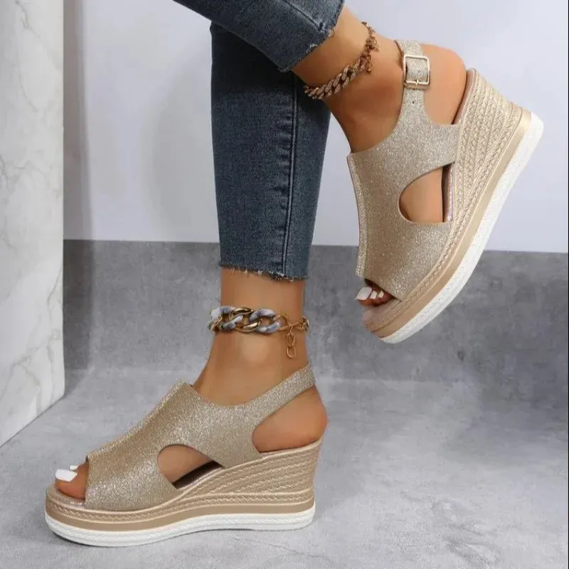 2024 New Summer Women's Sandals Fashion All-match Wedge Heel Women Casual Open Toe Sandals Roman Platform Women's Shoes