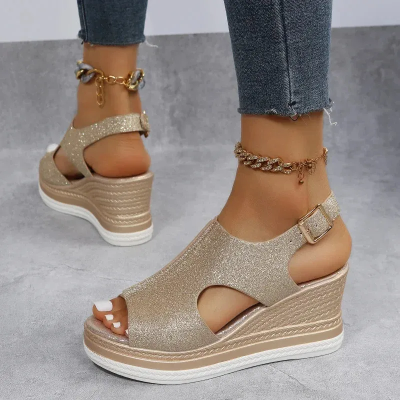 2024 New Summer Women's Sandals Fashion All-match Wedge Heel Women Casual Open Toe Sandals Roman Platform Women's Shoes