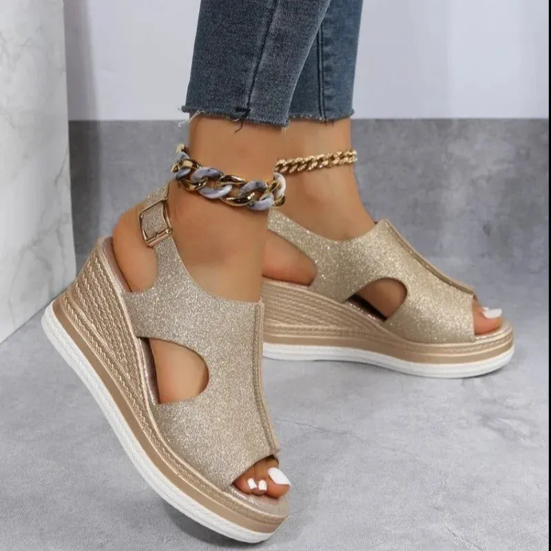 2024 New Summer Women's Sandals Fashion All-match Wedge Heel Women Casual Open Toe Sandals Roman Platform Women's Shoes