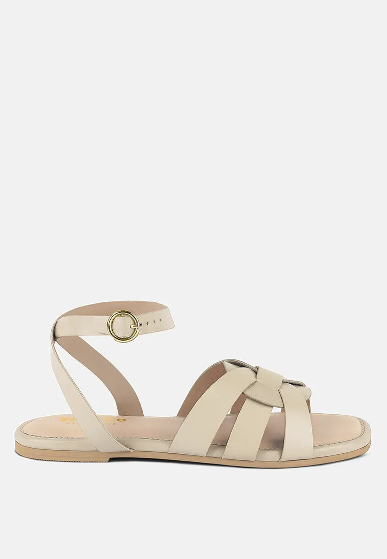 ASHTON Beige Flat Ankle Strap Sandals