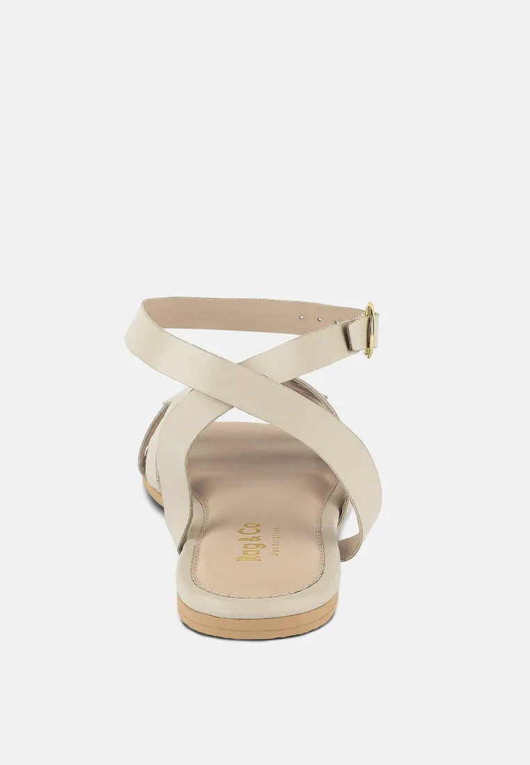 ASHTON Beige Flat Ankle Strap Sandals