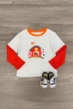 Barnyard Friends Striped Long Sleeve T-Shirt