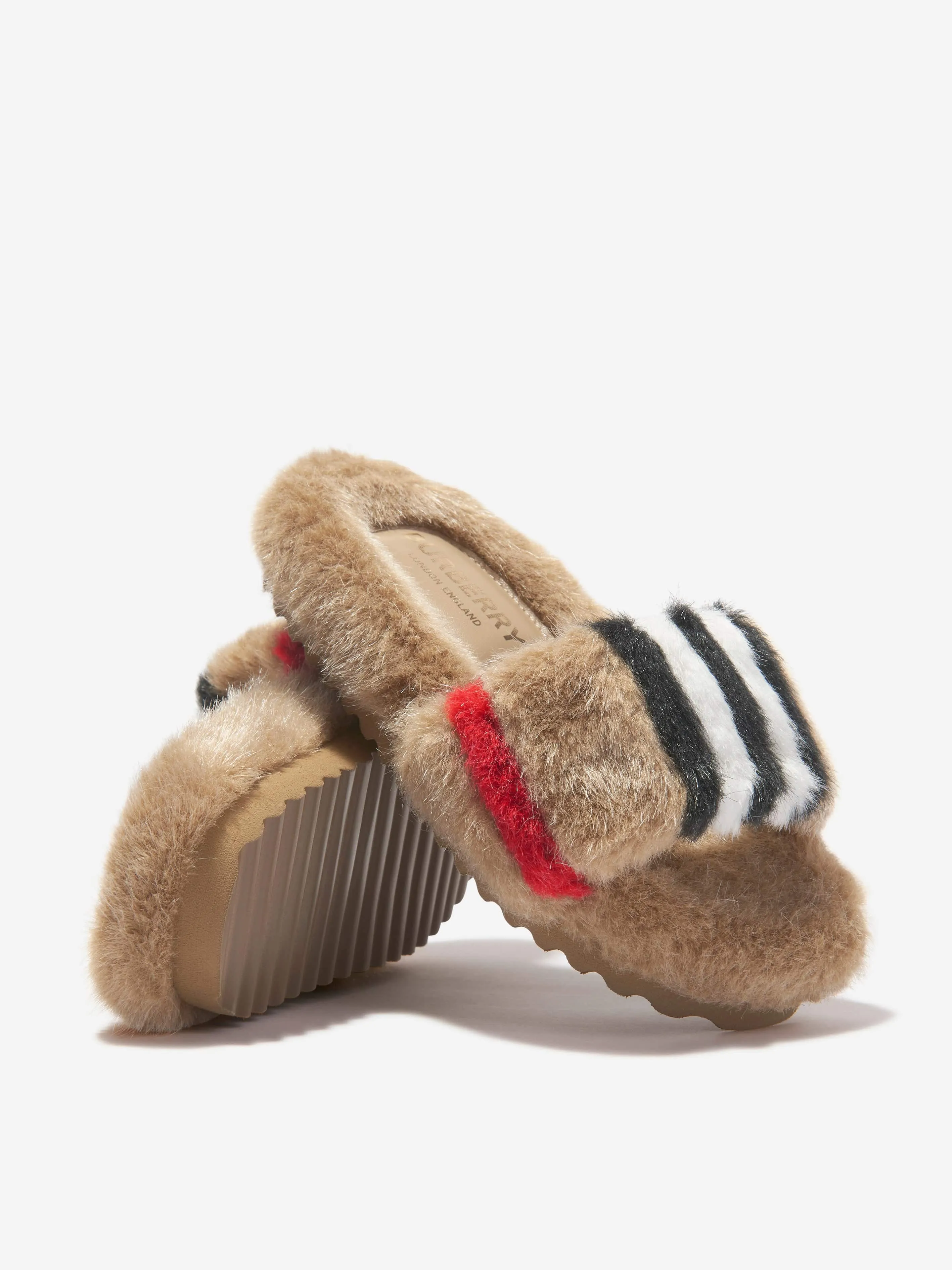 Burberry Kids Faux Fur Striped Hockley Sandals