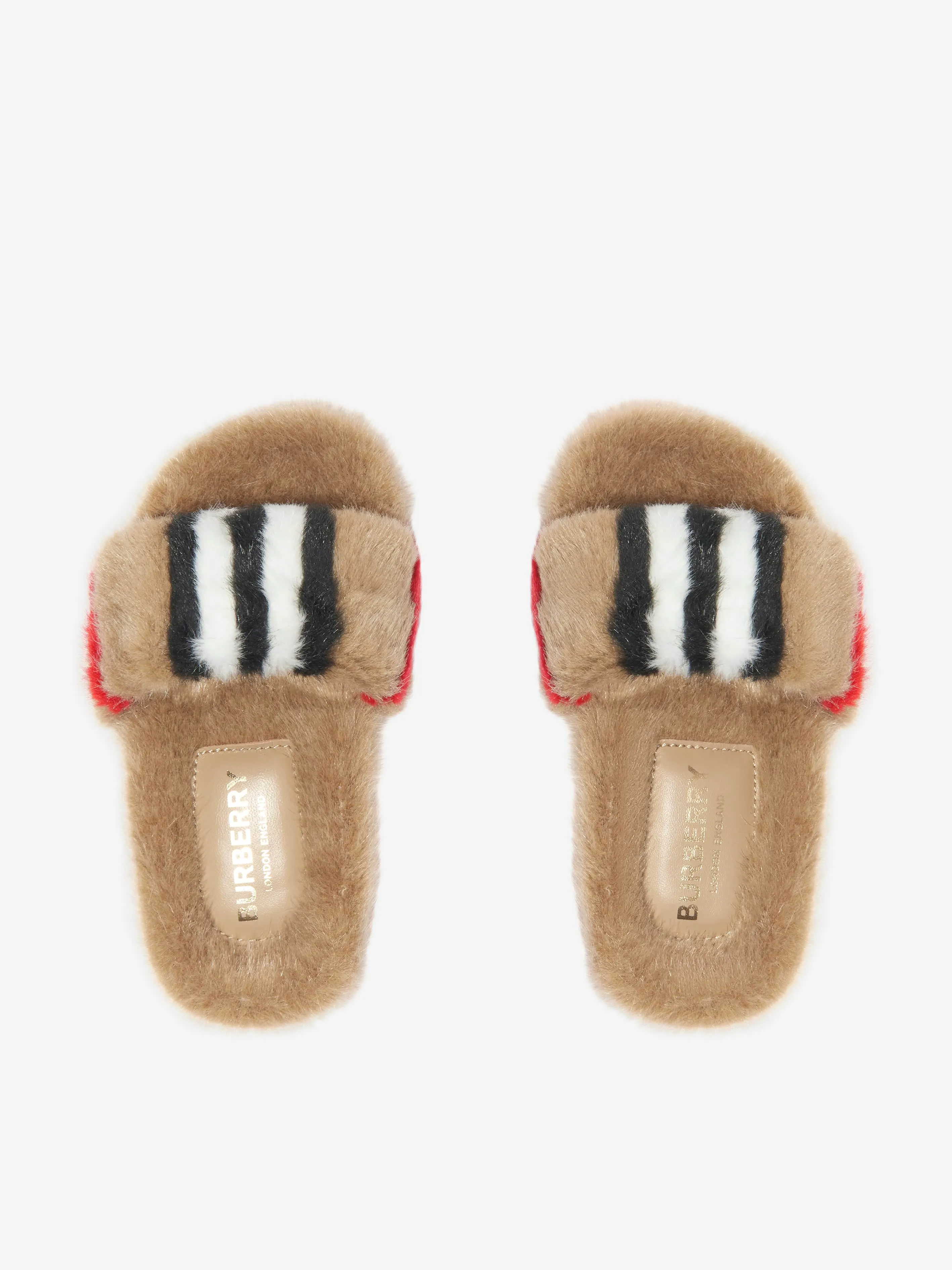 Burberry Kids Faux Fur Striped Hockley Sandals