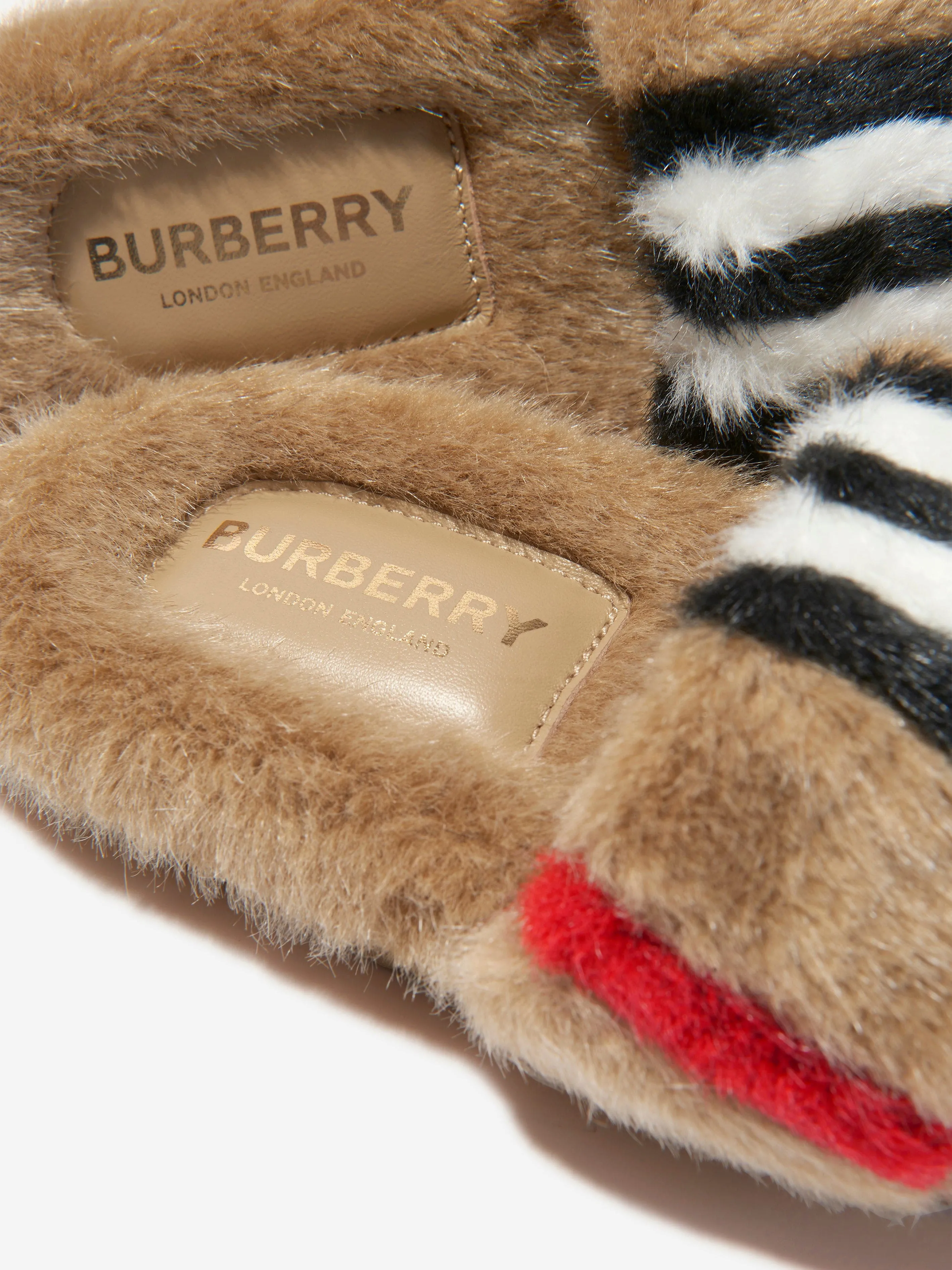 Burberry Kids Faux Fur Striped Hockley Sandals