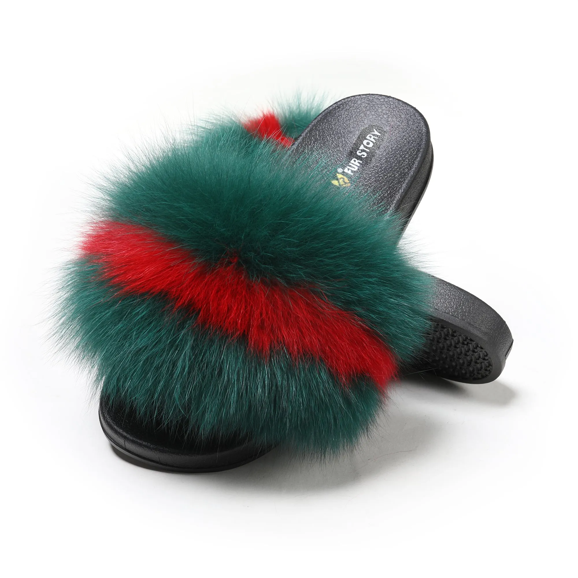 Fluffy Slides Furry Slipper Sandals (Flat-Multicolour)