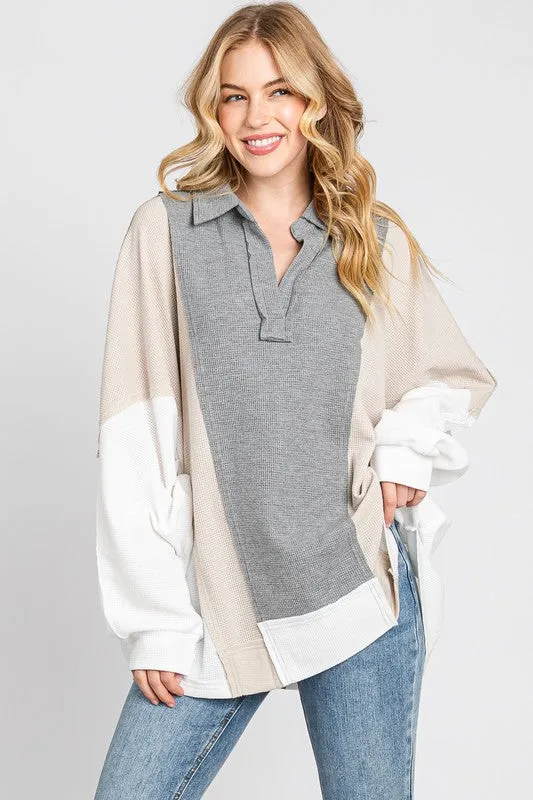 Grey Multi Colorblock Thermal Oversized Top