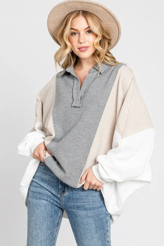 Grey Multi Colorblock Thermal Oversized Top