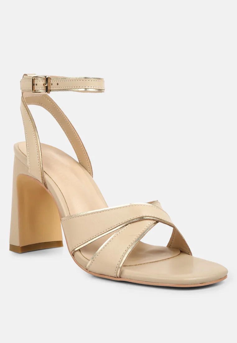 Heeri Metallic Lined Slim Block Heel Sandals