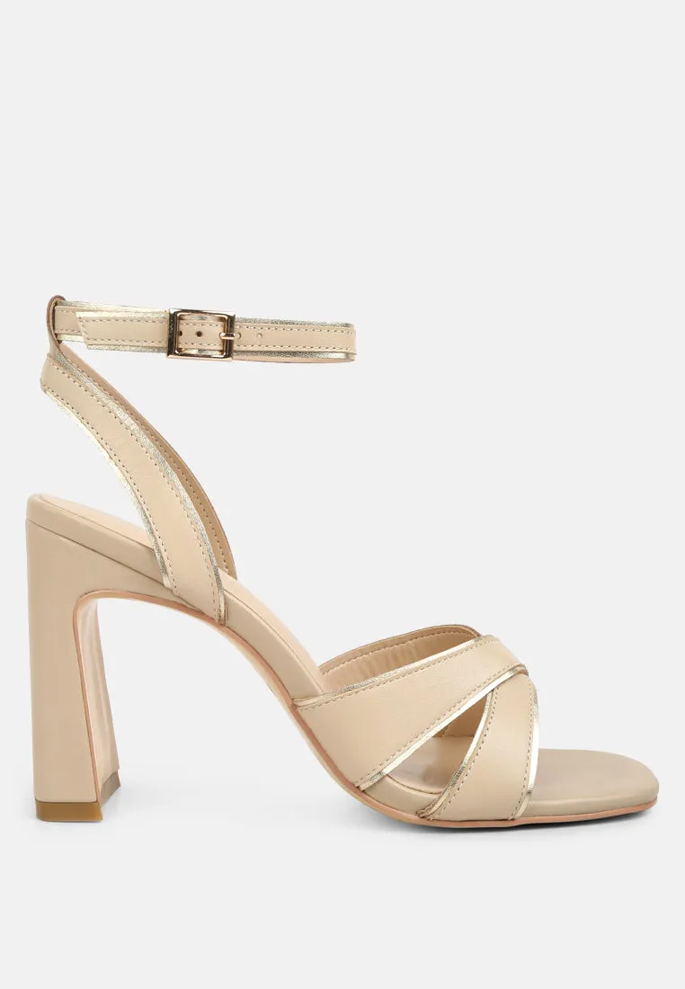 Heeri Metallic Lined Slim Block Heel Sandals