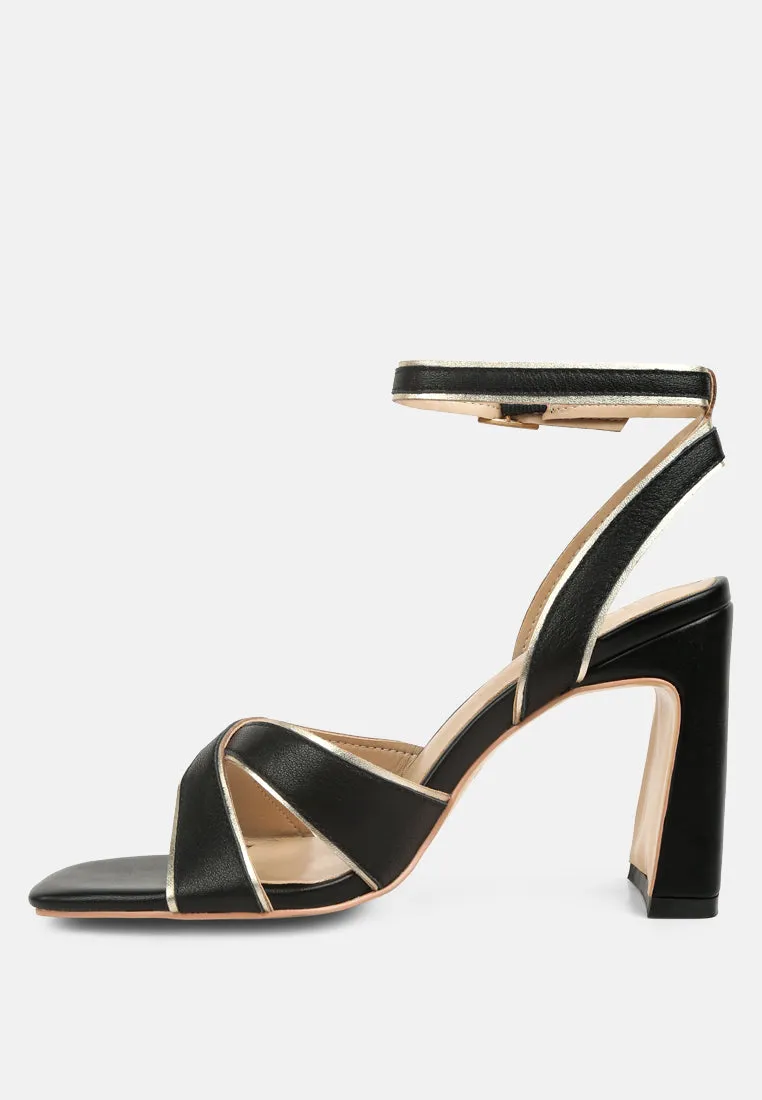 Heeri Metallic Lined Slim Block Heel Sandals