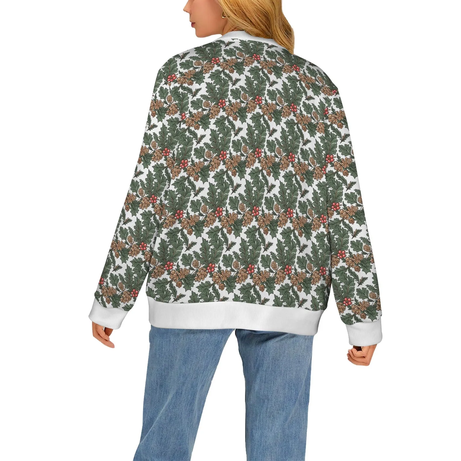 Holly Pine Women's Cardigan Button Sweater Custom Women's Cardigan (Model H73)