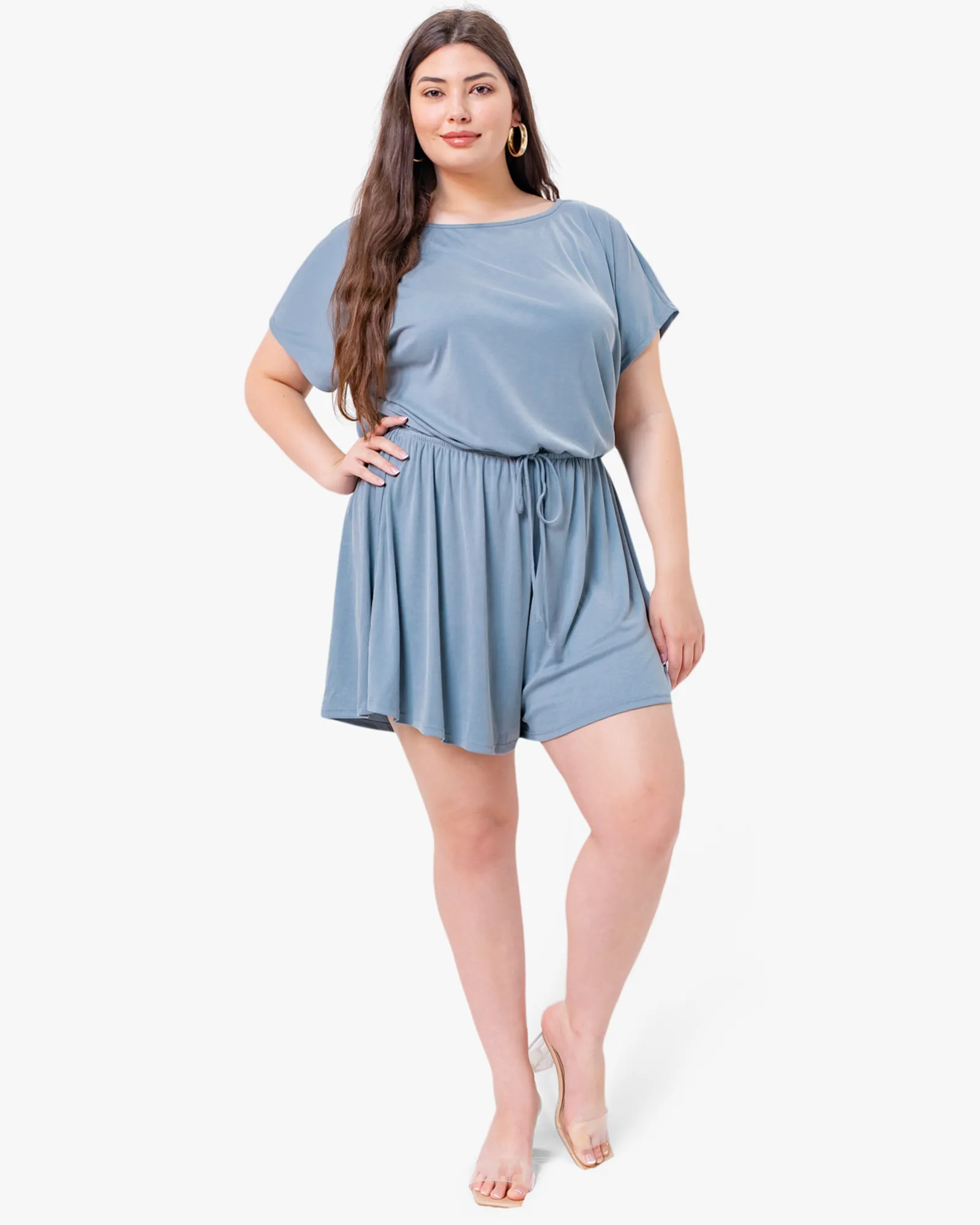 Melina Short-Sleeved Romper | Light Blue