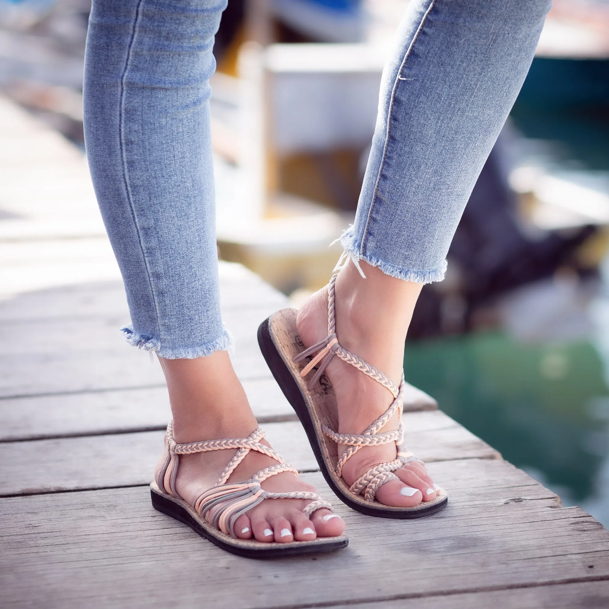 Palm Leaf Flat Women's Sandals |  Peach Sand