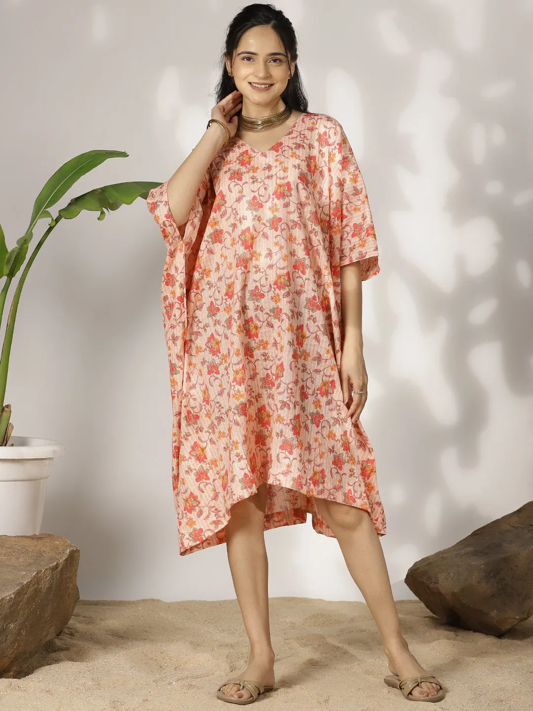 PeachFloral Cotton LoungeDress