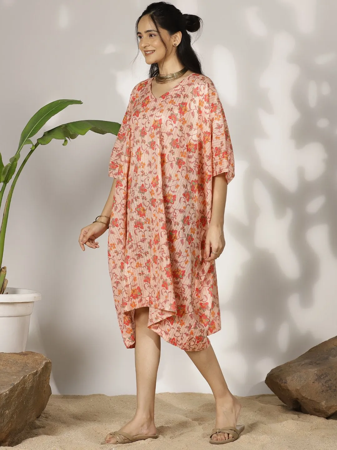 PeachFloral Cotton LoungeDress