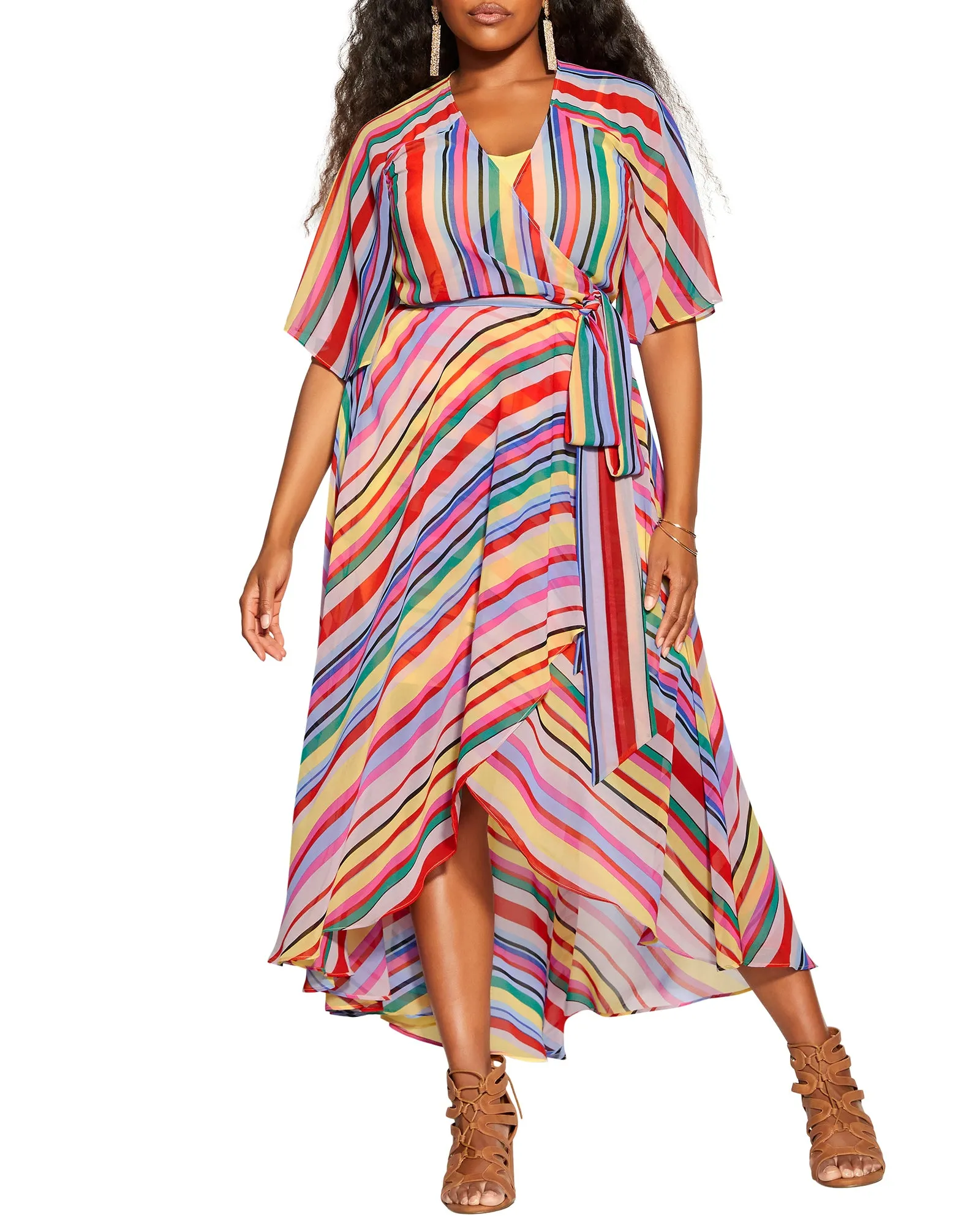 Rainn Rainbow Striped Maxi Dress | Red / Yellow