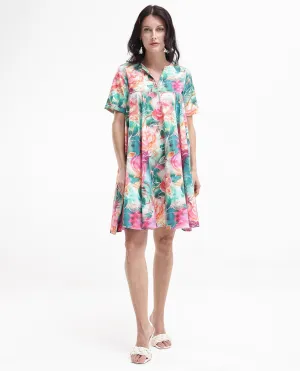 Rareism Women Enderson Multi Cotton Short Sleeve Crew Neck Fit And Flare Floral Print Knee Length Dress