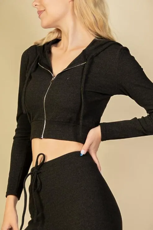 Ribbed Crop Zip Hoodie