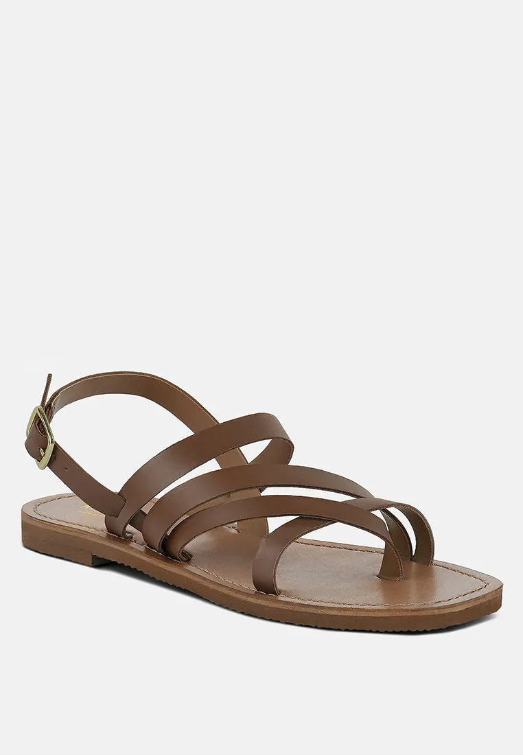 SLOANA Tan Strappy Flat Sandals