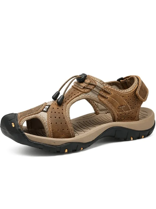 Sporty Leather Casual Men's Sandals with Adjustable Buckles - SF1418