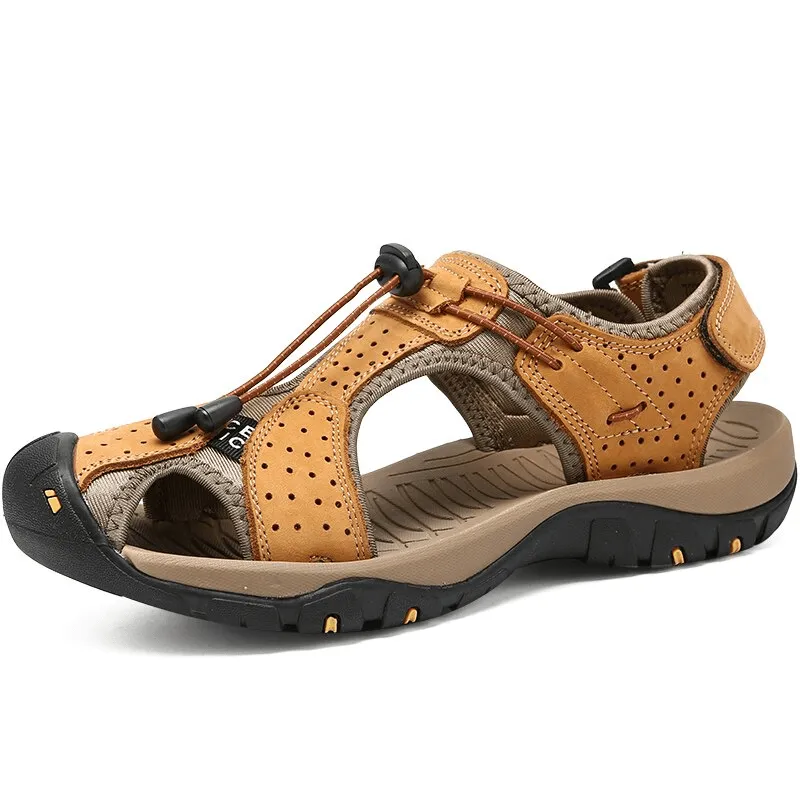 Sporty Leather Casual Men's Sandals with Adjustable Buckles - SF1418