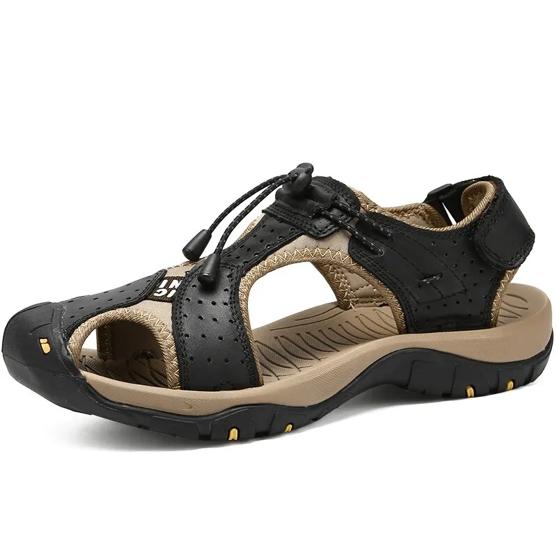 Sporty Leather Casual Men's Sandals with Adjustable Buckles - SF1418