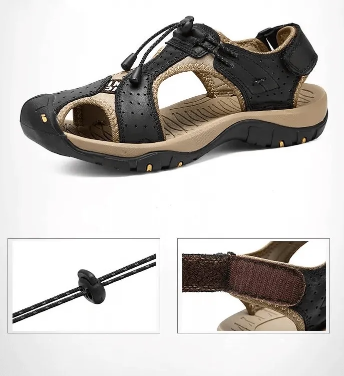 Sporty Leather Casual Men's Sandals with Adjustable Buckles - SF1418