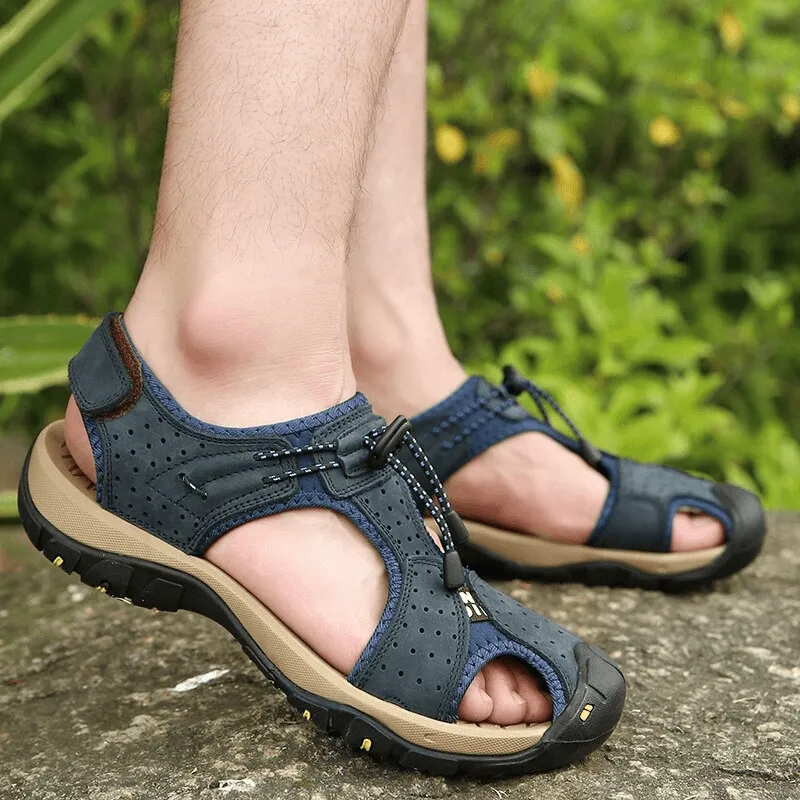 Sporty Leather Casual Men's Sandals with Adjustable Buckles - SF1418