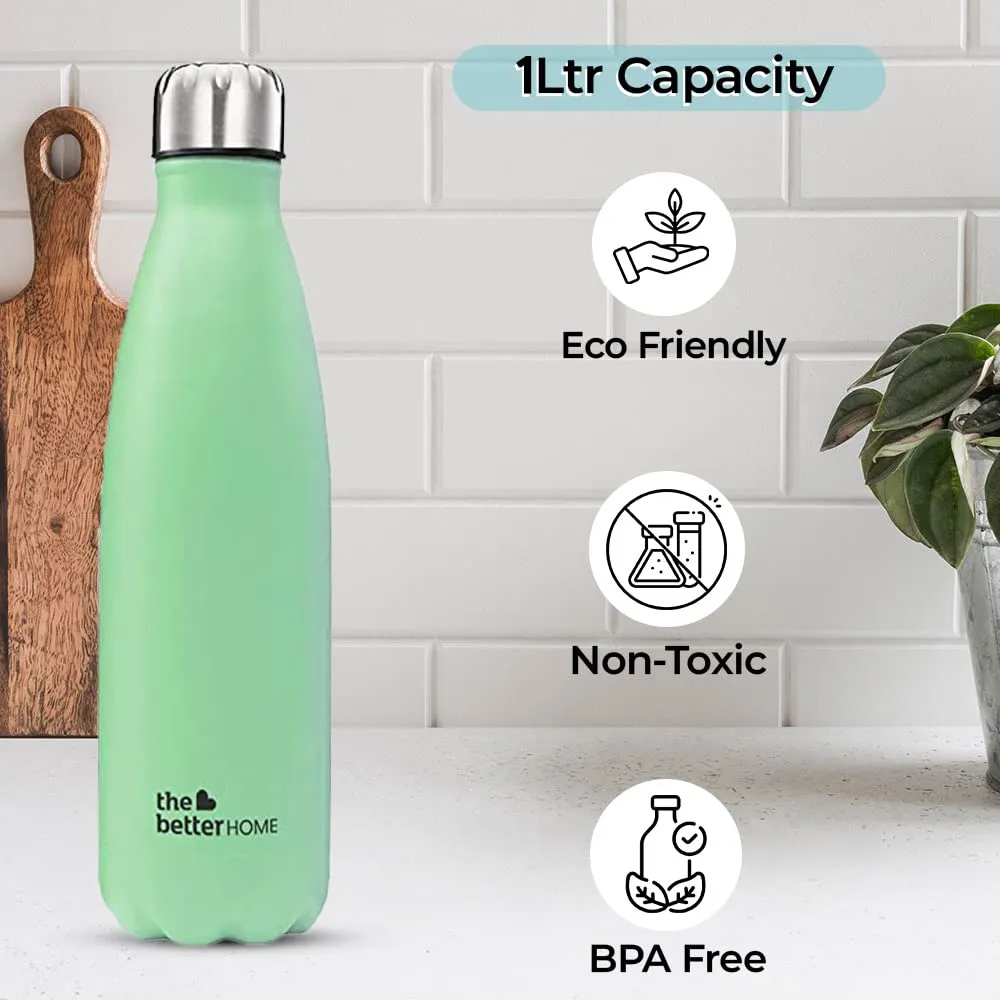 The Better Home 1000 ml Thermosteel Bottle | Doubled Wall 304 Stainless Steel | Stays Hot For 18 Hrs & Cold For 24 Hrs | Leakproof | Insulated Water Bottles for Office, Camping, Travel | Green