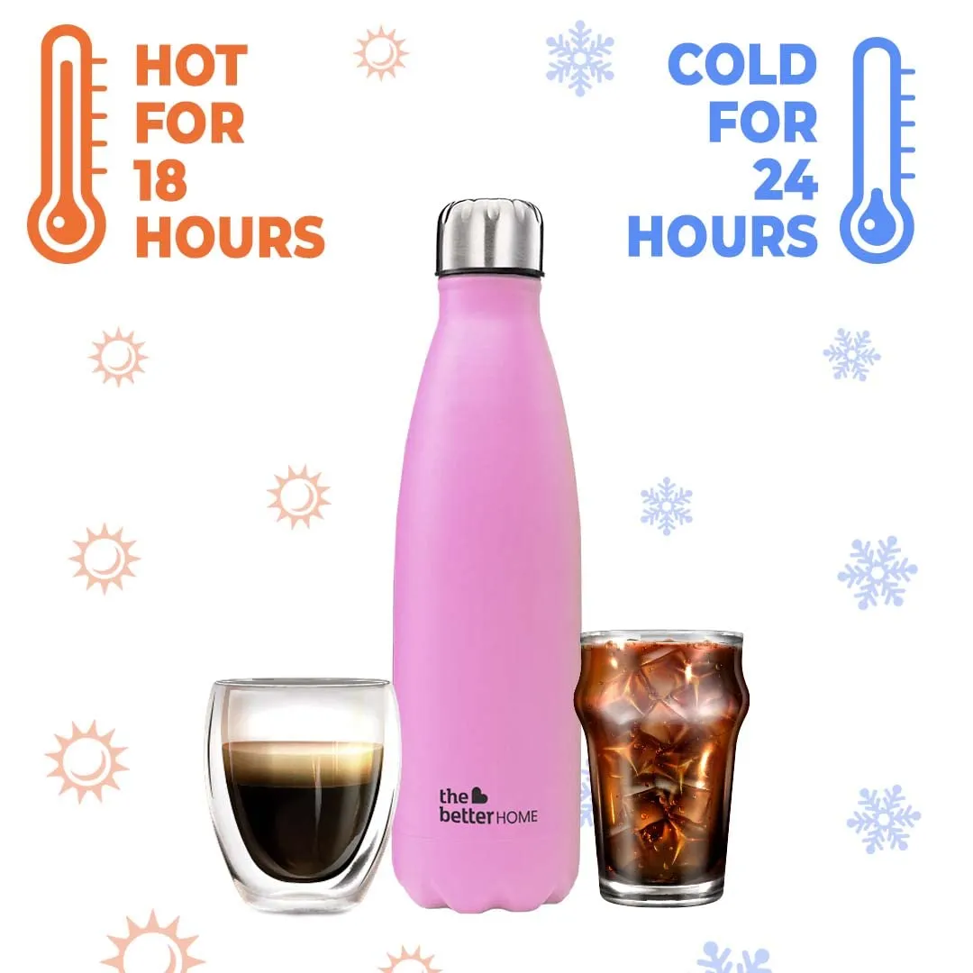 The Better Home 500 ml Thermosteel Bottle | Doubled Wall 304 Stainless Steel | Stays Hot For 18 Hrs & Cold For 24 Hrs | Rustproof & Leakproof | Insulated Water Bottles for Office, Travel | Pink