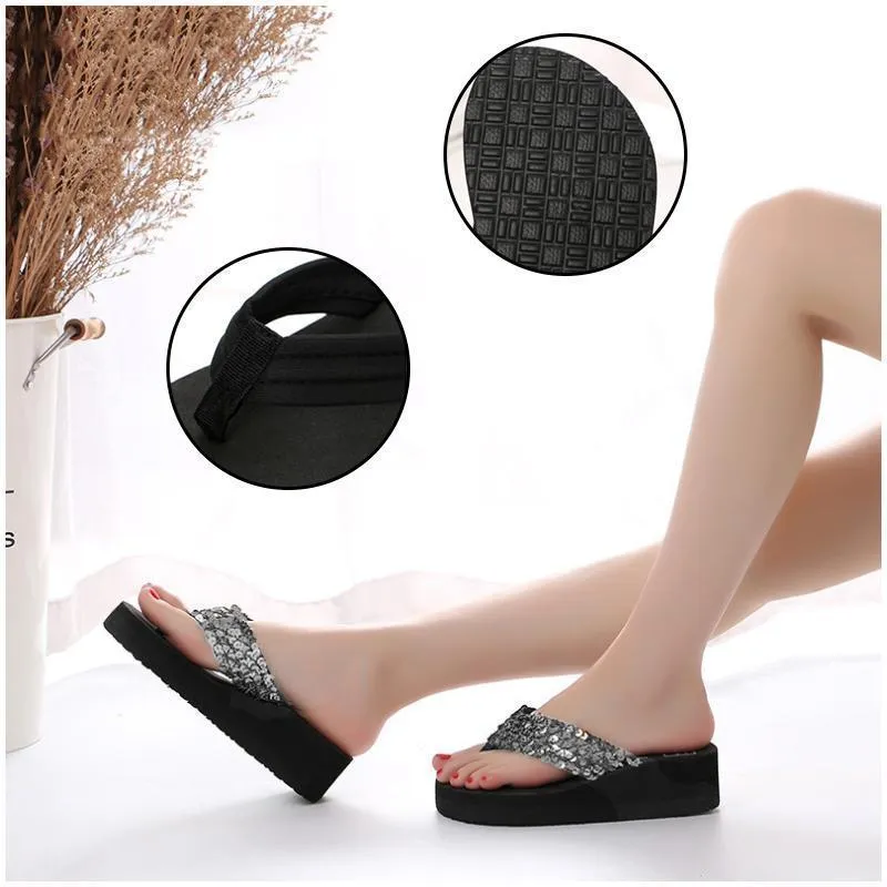 The Latest Summer Sequin Women's 2018 Non-slip Sandals Slipper Flip Flops for Indoor Outdoor