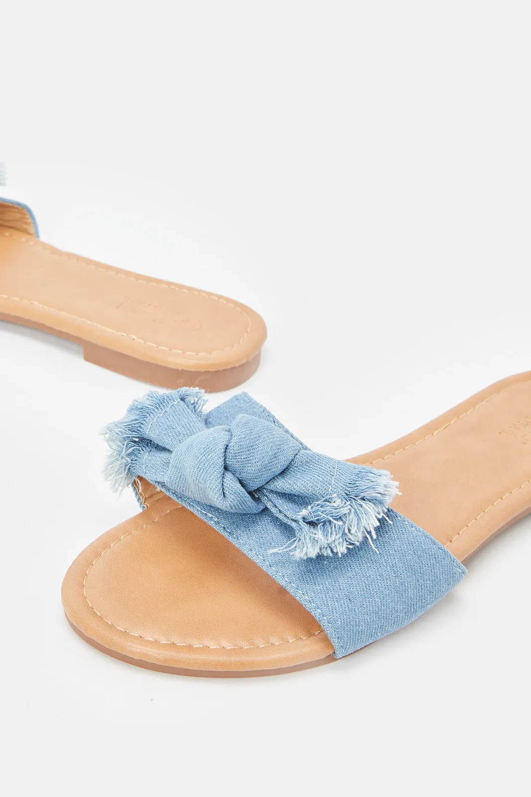 Women Blue Denim Bow Mule