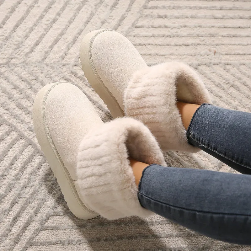 Women's Thick Plush Round Toe Slip-on Winter Snow Boots