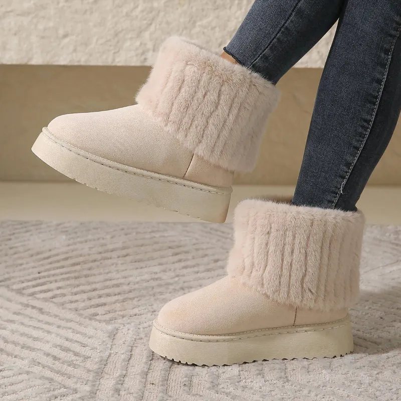 Women's Thick Plush Round Toe Slip-on Winter Snow Boots