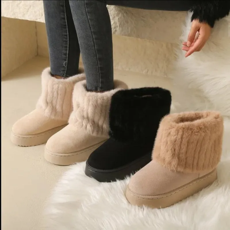 Women's Thick Plush Round Toe Slip-on Winter Snow Boots